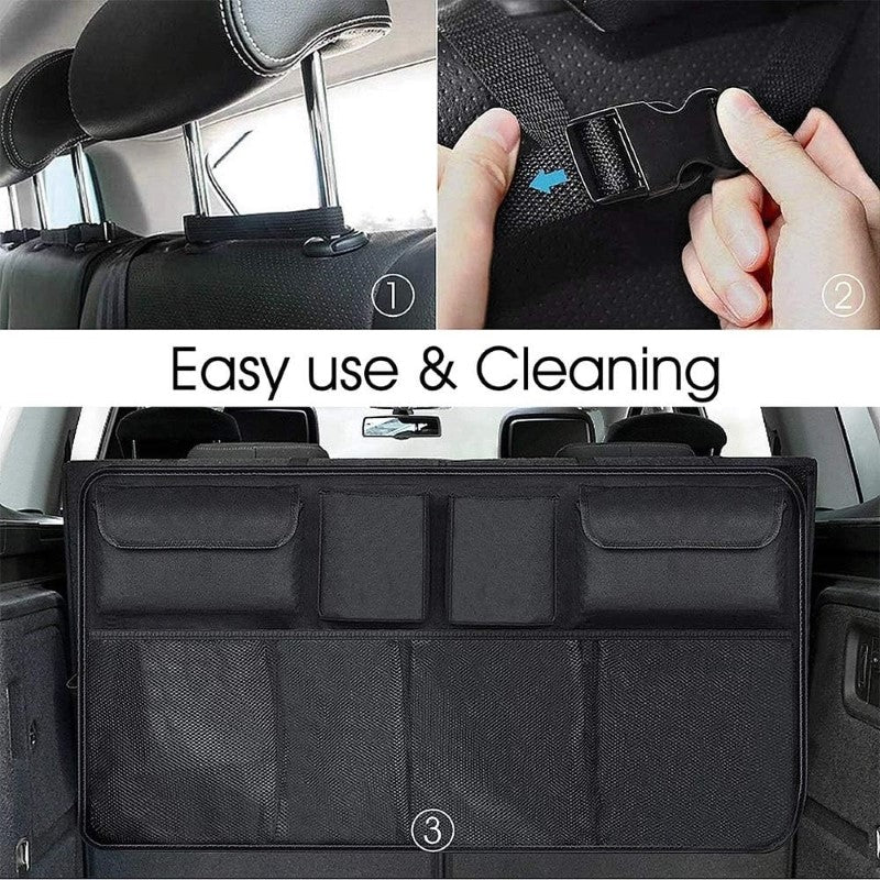 Car interior with organised storage bag
