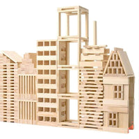 Thumbnail for 300 piece wooden building blocks spread on play mat