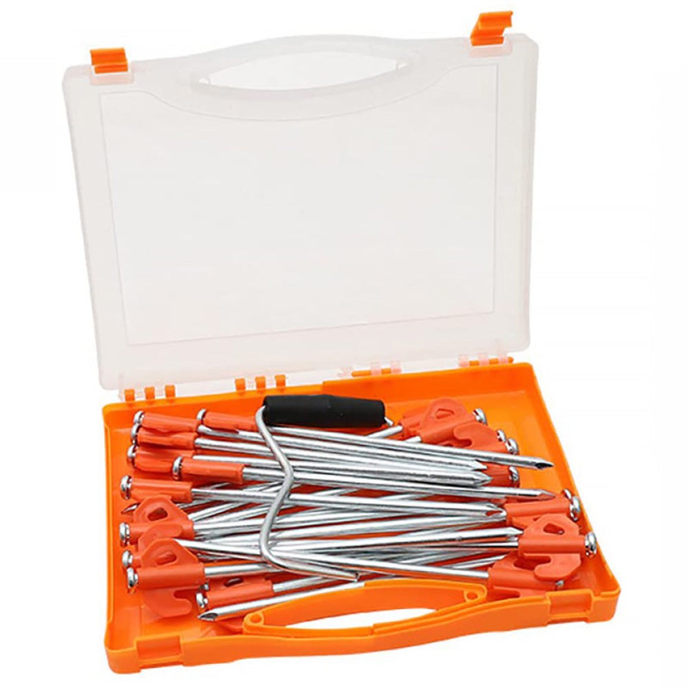Steel tent pegs showing durable construction