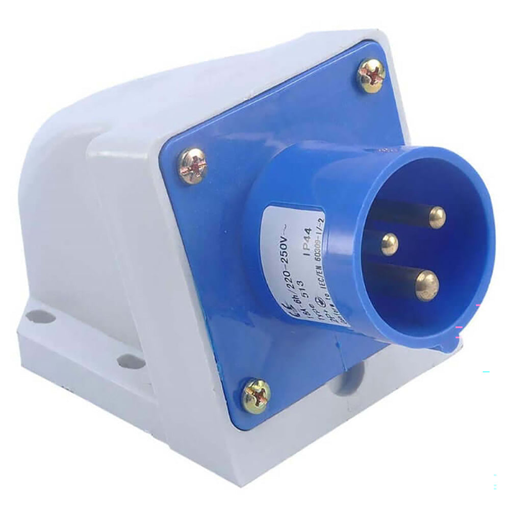 Caravan male inlet 16 amps blue front view