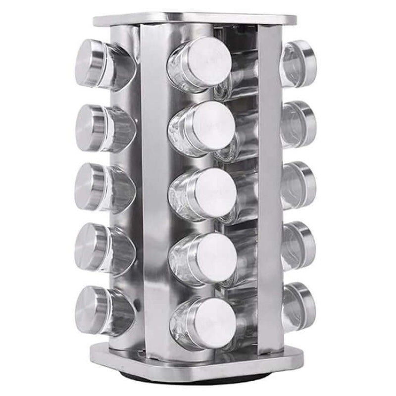 Spice Rack Stand Carousel Rotating Glass Round 20 Jars - The Shopsite