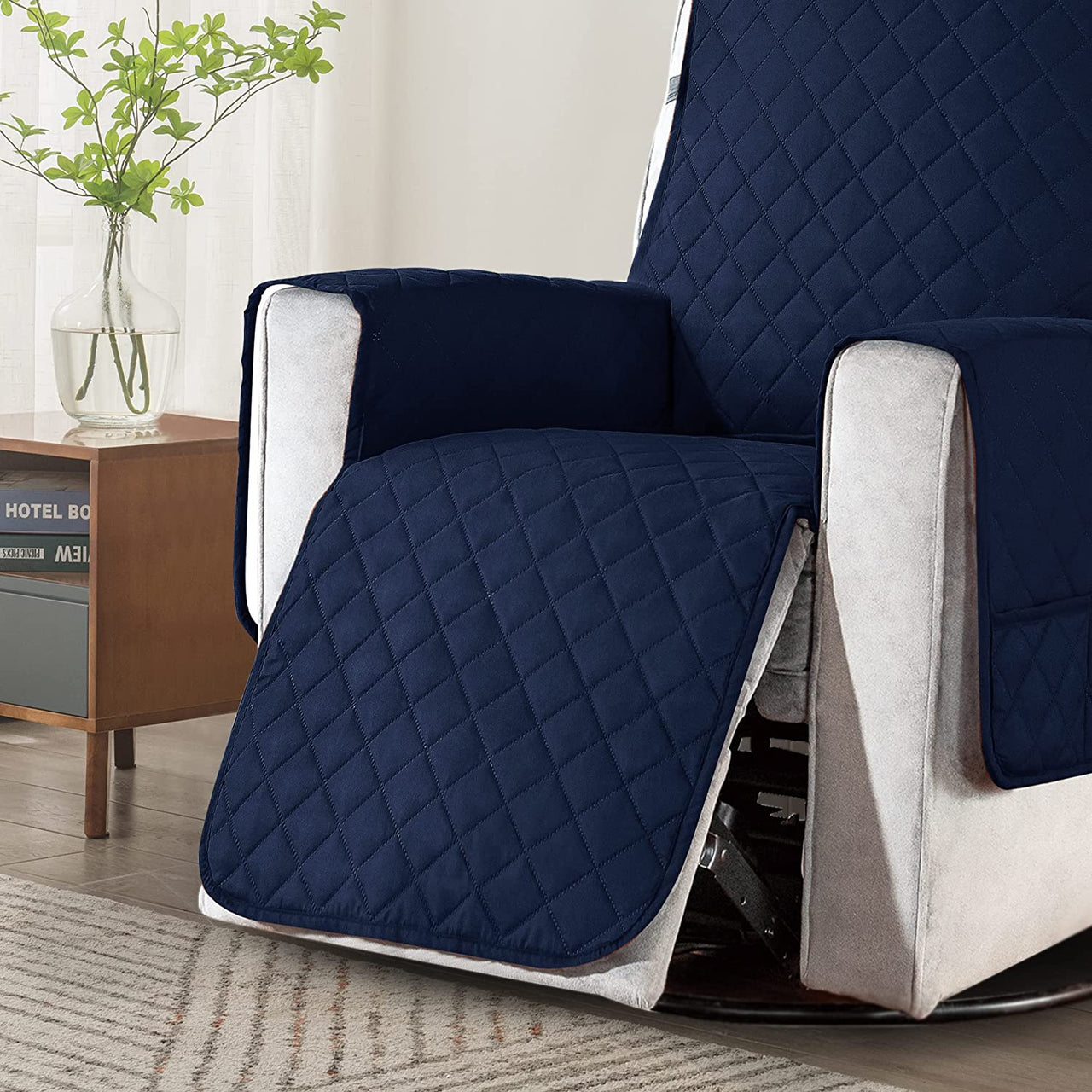 Chair cover with non slip strap underneath