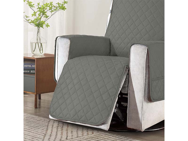 Reversible chair cover showing light gray side