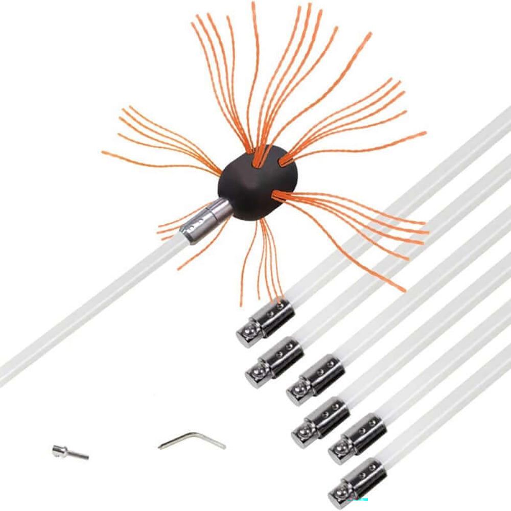 Chimney cleaning brush kit in storage case