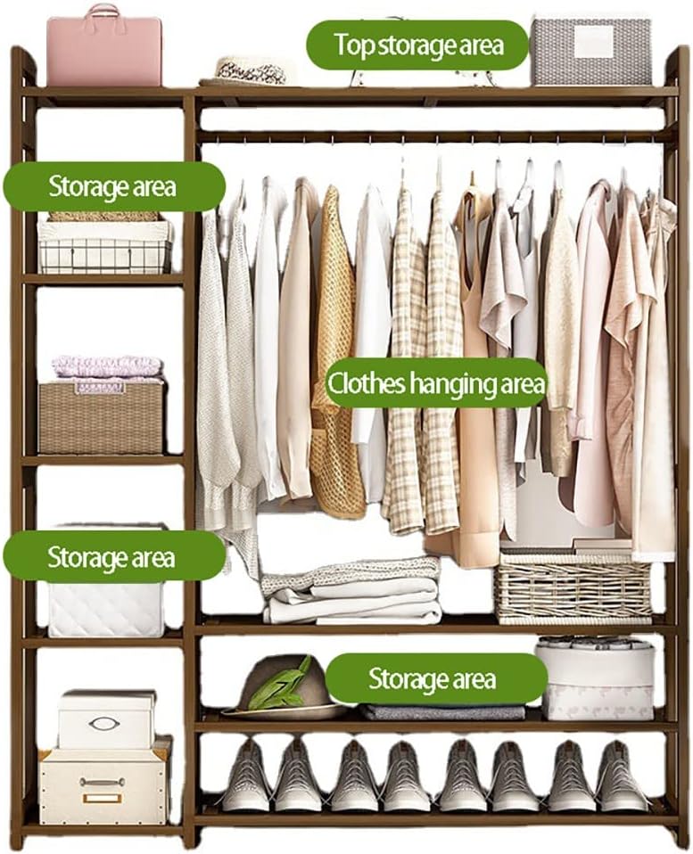 Bamboo Clothes Rack with Shelves