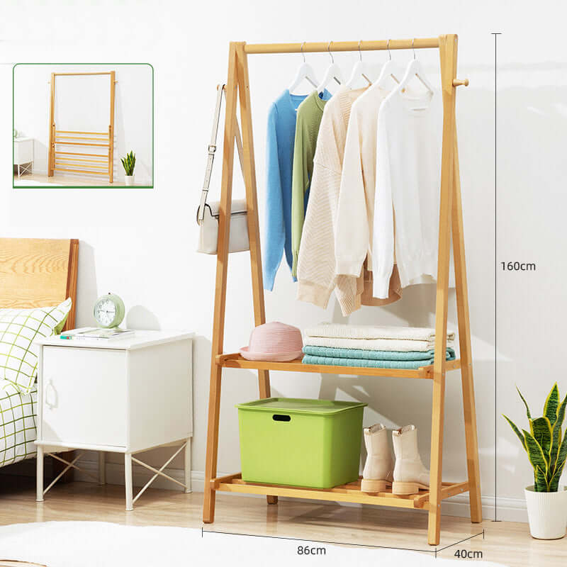 Cloth Rack Garment Rack Bamboo Clothes stand with Coat Rack - The Shopsite