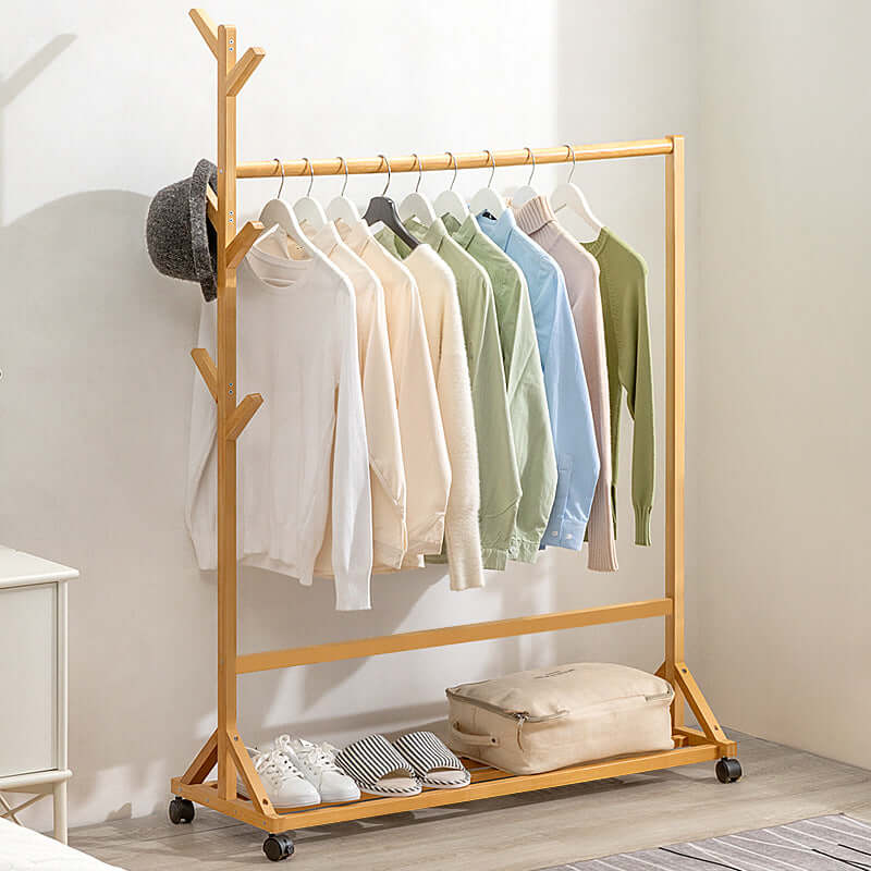 Cloth Rack Garment Rack Bamboo Clothes stand with Coat Rack - The Shopsite