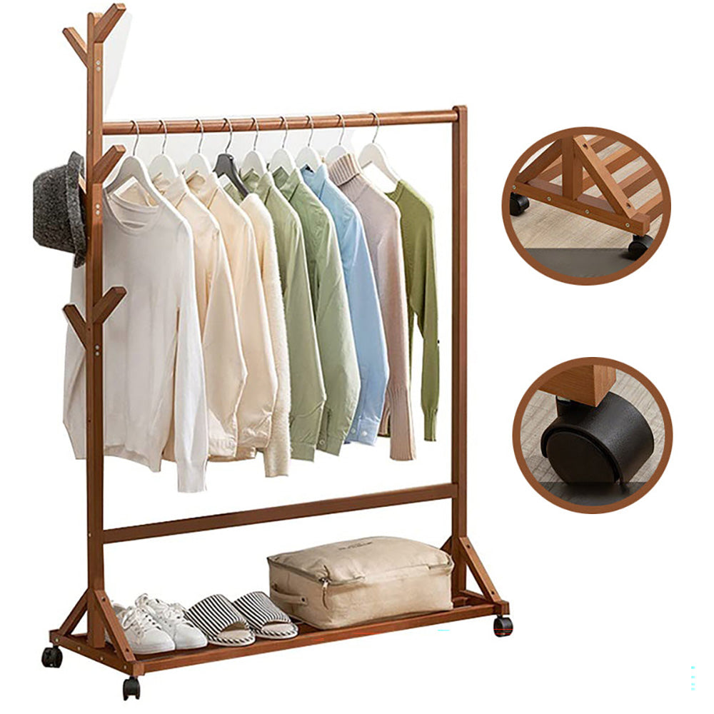 Bamboo rack with hanging rod for clothes