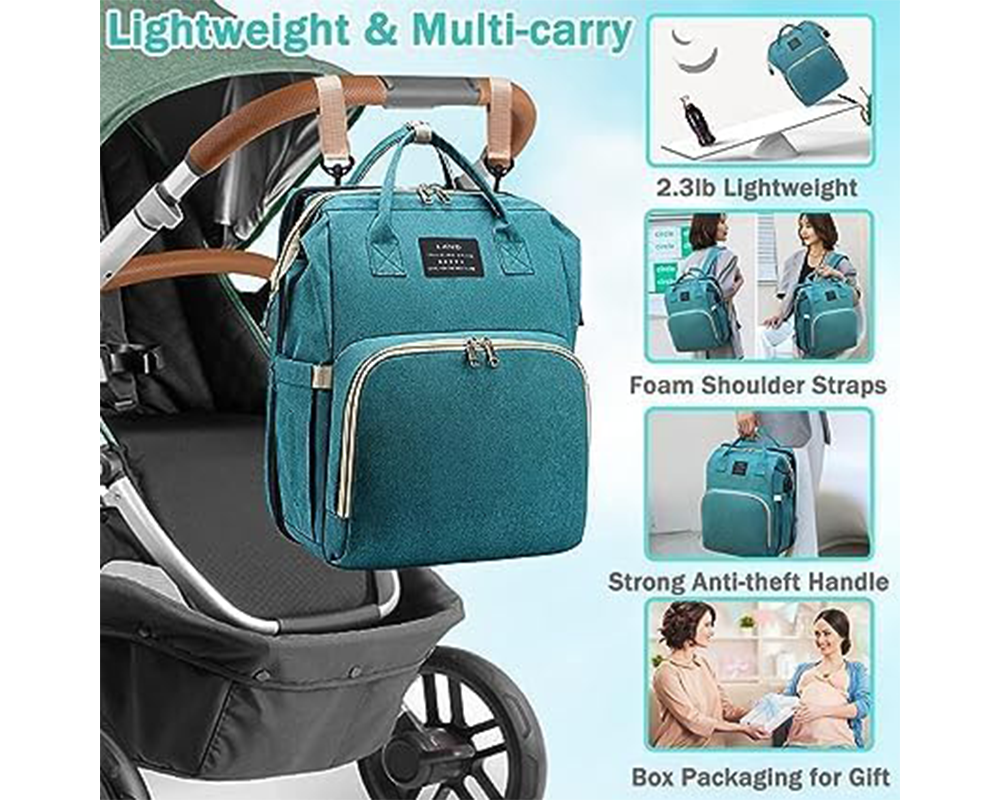 5 in 1 nappy bag in black with multiple compartments