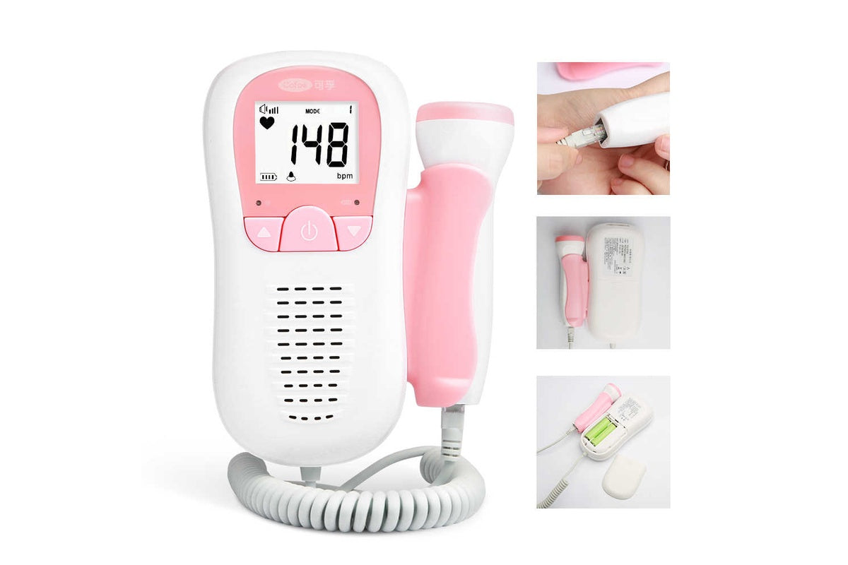 Close-up of digital display on fetal doppler heartbeat detector
