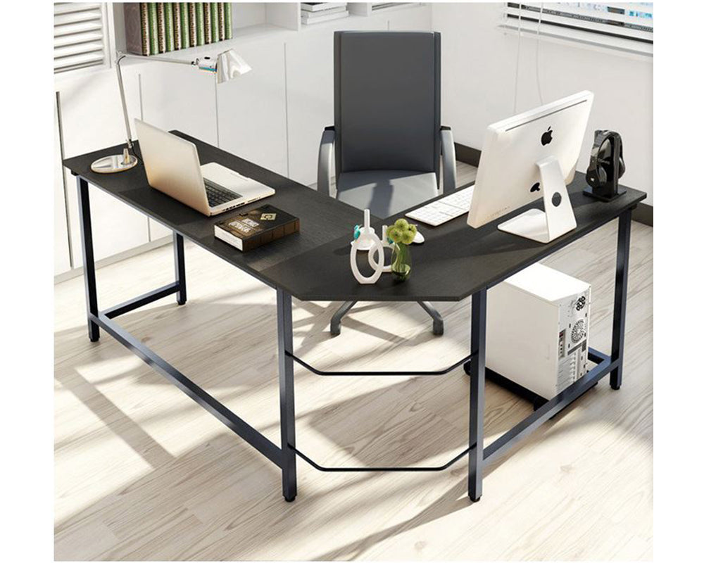 Black computer desk with ample workspace