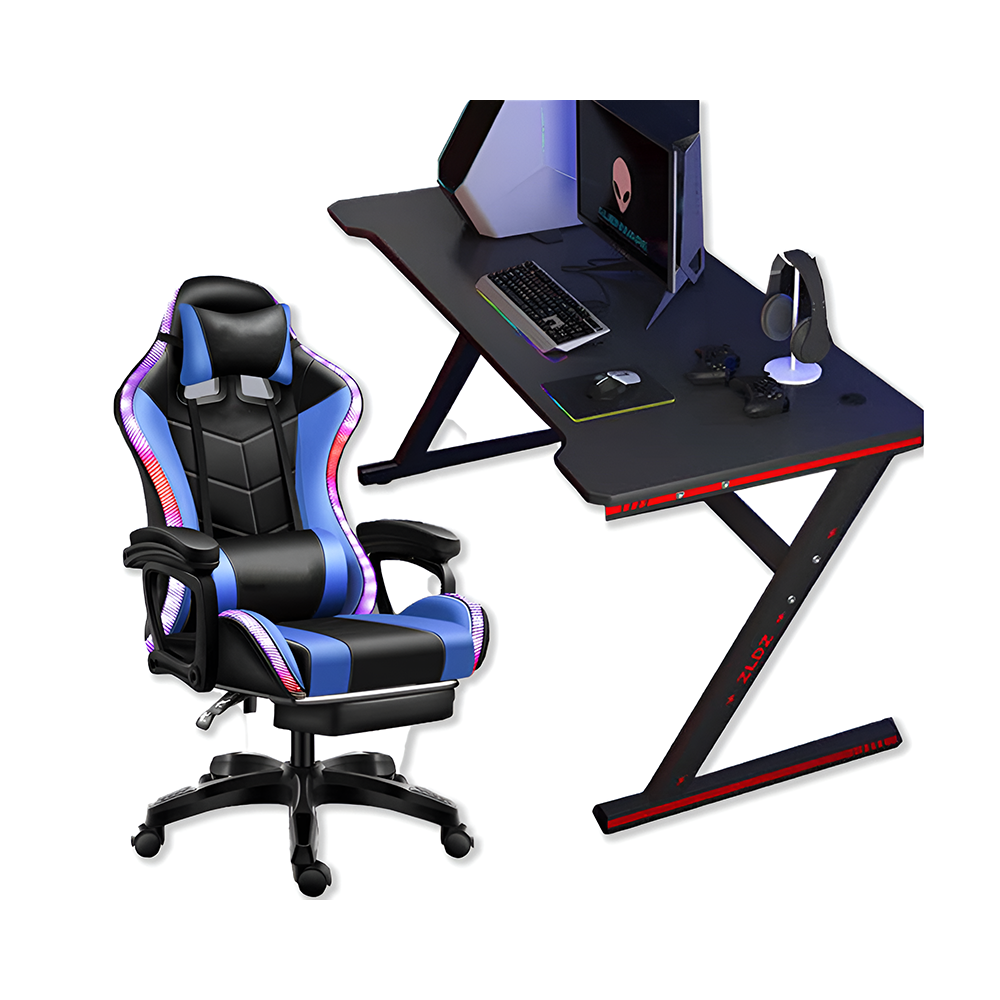 Gaming desk and chair combo in modern gaming room
