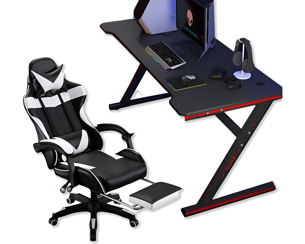Gaming desk and chair combo in gaming room setup