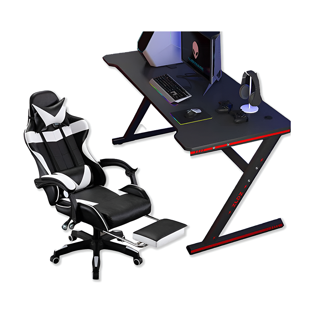 Gaming chair with desk combo racing style blue chair