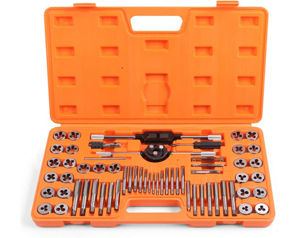 Tap and die set showing various sizes