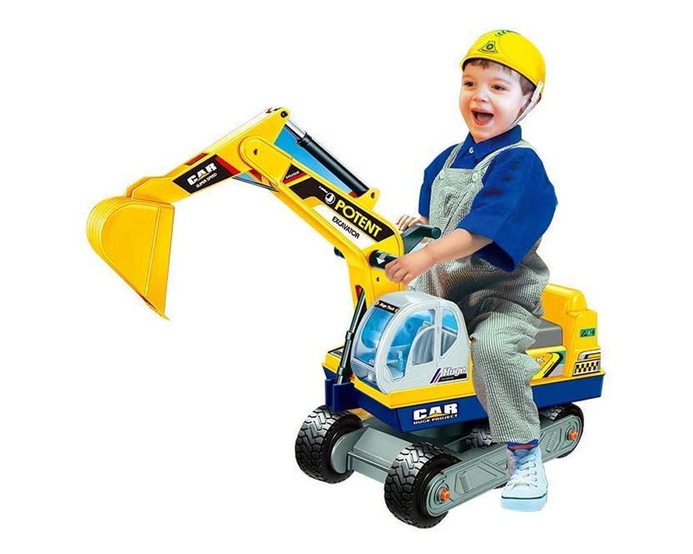 Toy excavator in NZ backyard setting