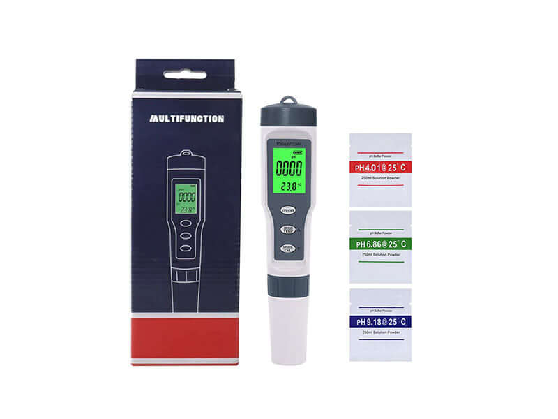 Portable pH meter with battery compartment open