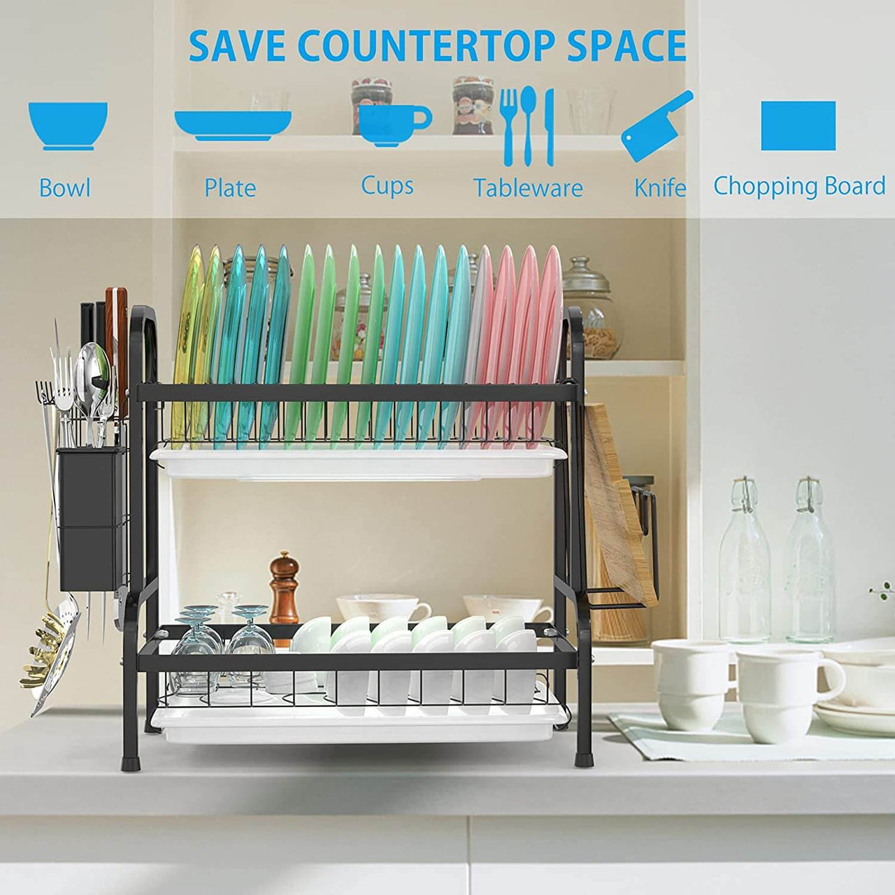 Dish drying rack with reinforced flat iron construction