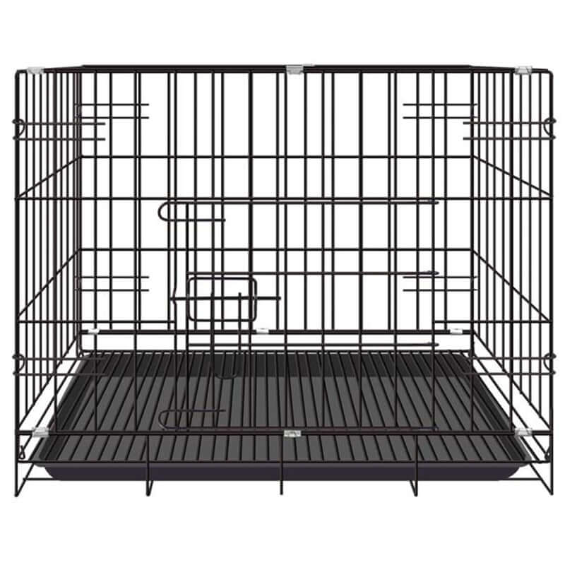 Close-up of slide bolt latch on dog crate