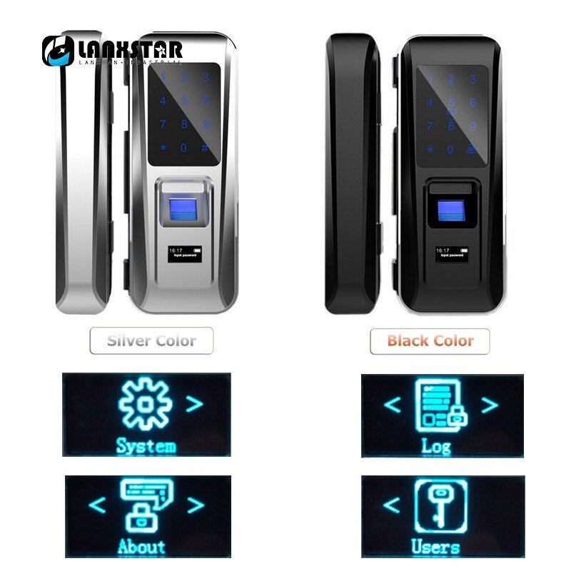 Smart lock installed on glass door