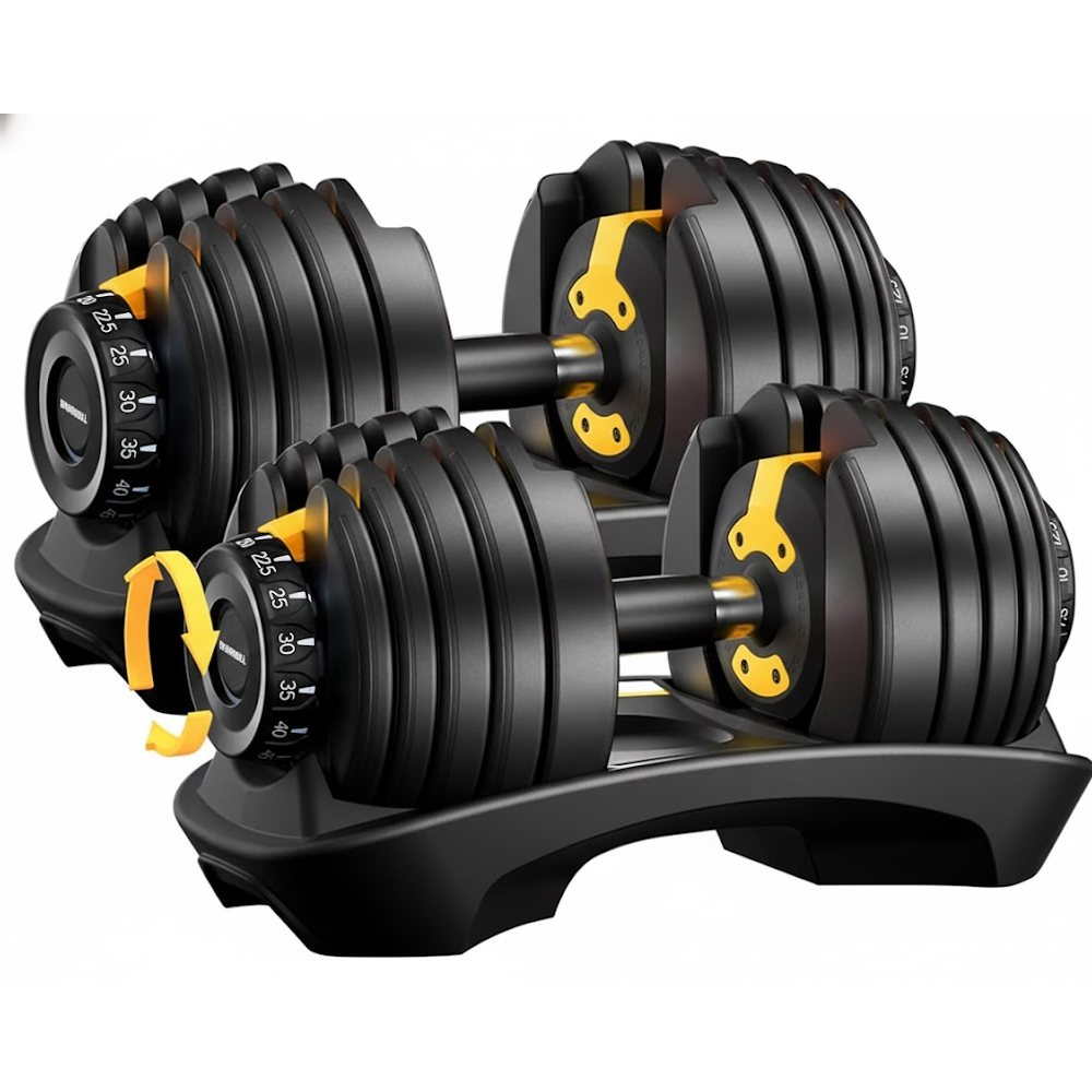 Adjustable dumbbells 24kg pair with dial set to 12kg