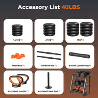Thumbnail for 6-in-1 Adjustable Dumbbells Barbell Set (40Kg)