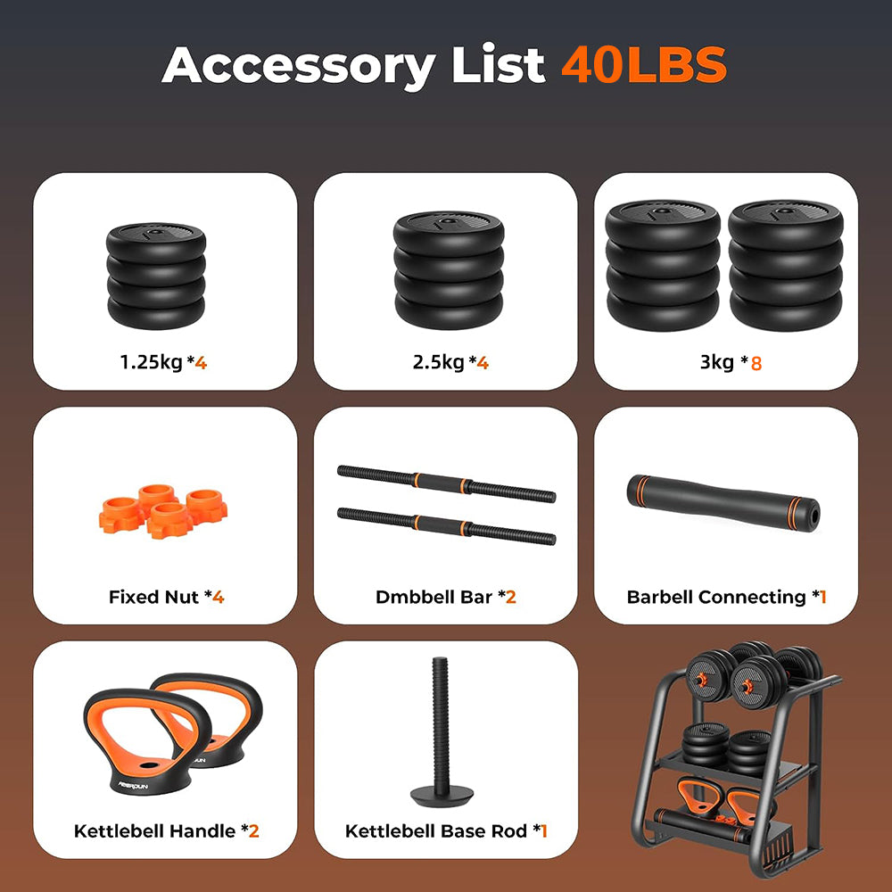 40KG Adjustable Dumbbells Set – 6-in-1