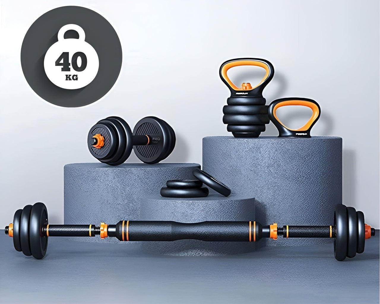 Dumbbells barbell set with kettlebell base
