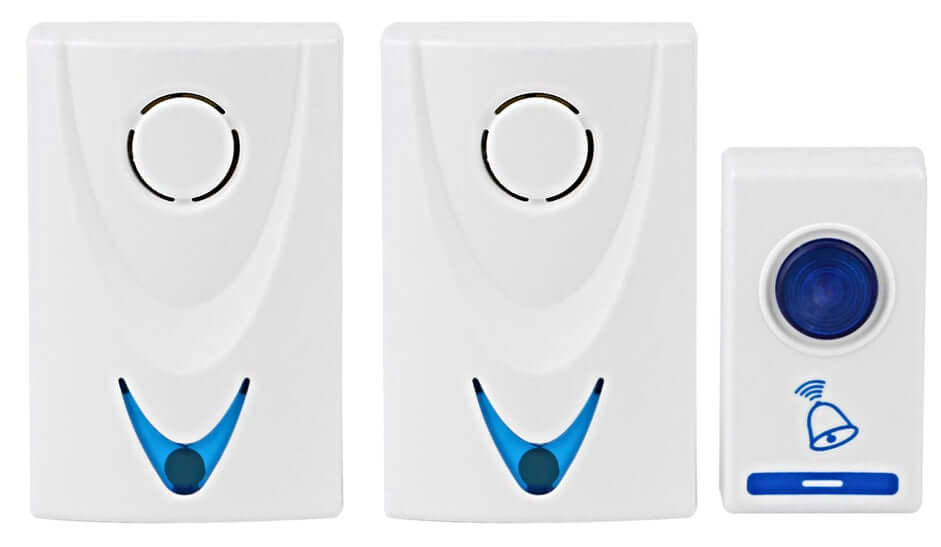 Wireless door bell receivers placed on office desk