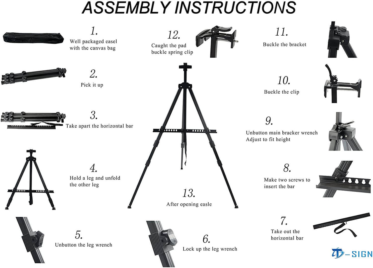 Art Easel Aluminum Metal Tripod Display Easel 21" To 66" Adjustable - The Shopsite
