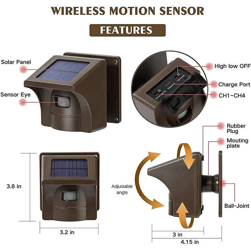 1/2 Mile Solar Driveway Alarm Motion sensor Weatherproof Sensor Alarm - The Shopsite