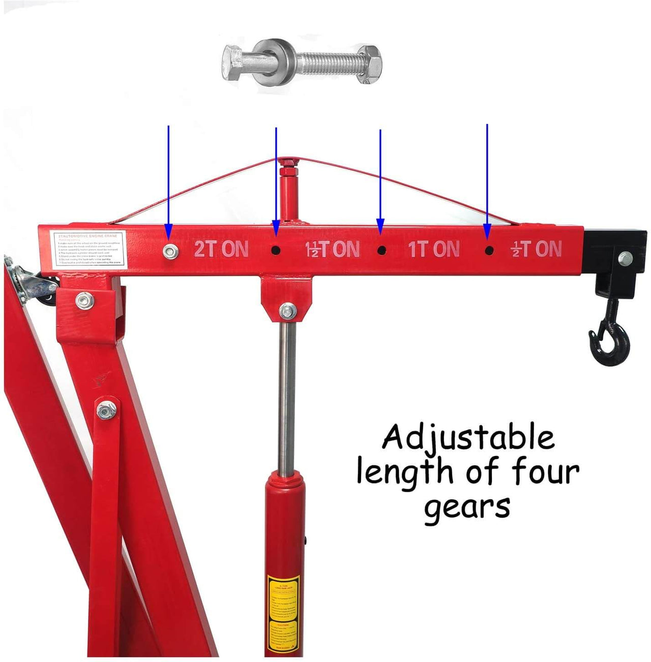 Engine hoist hydraulic ram cylinder close-up