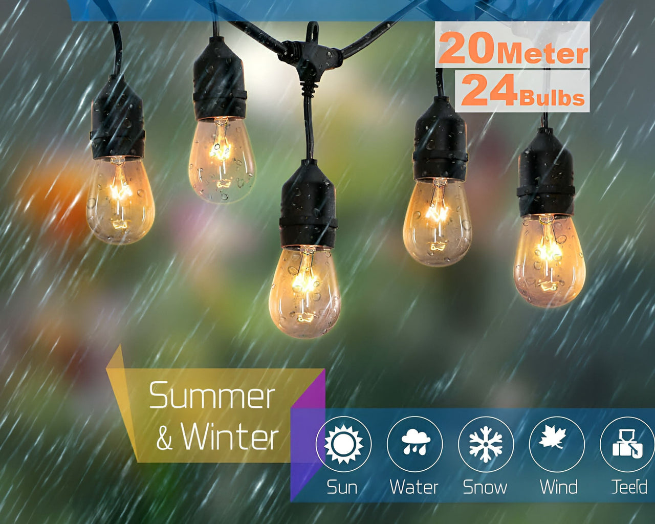 Festoon Light String Lights 20M 24 LED Bulbs