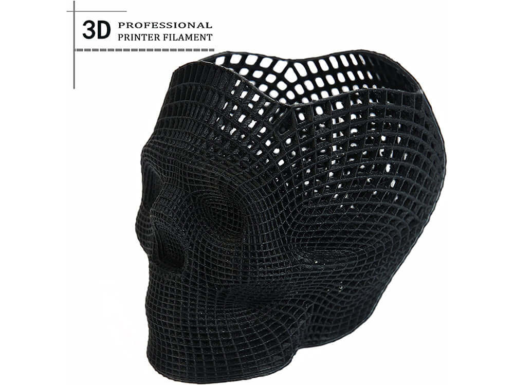 Top angle of black PLA filament spool for FDM printers