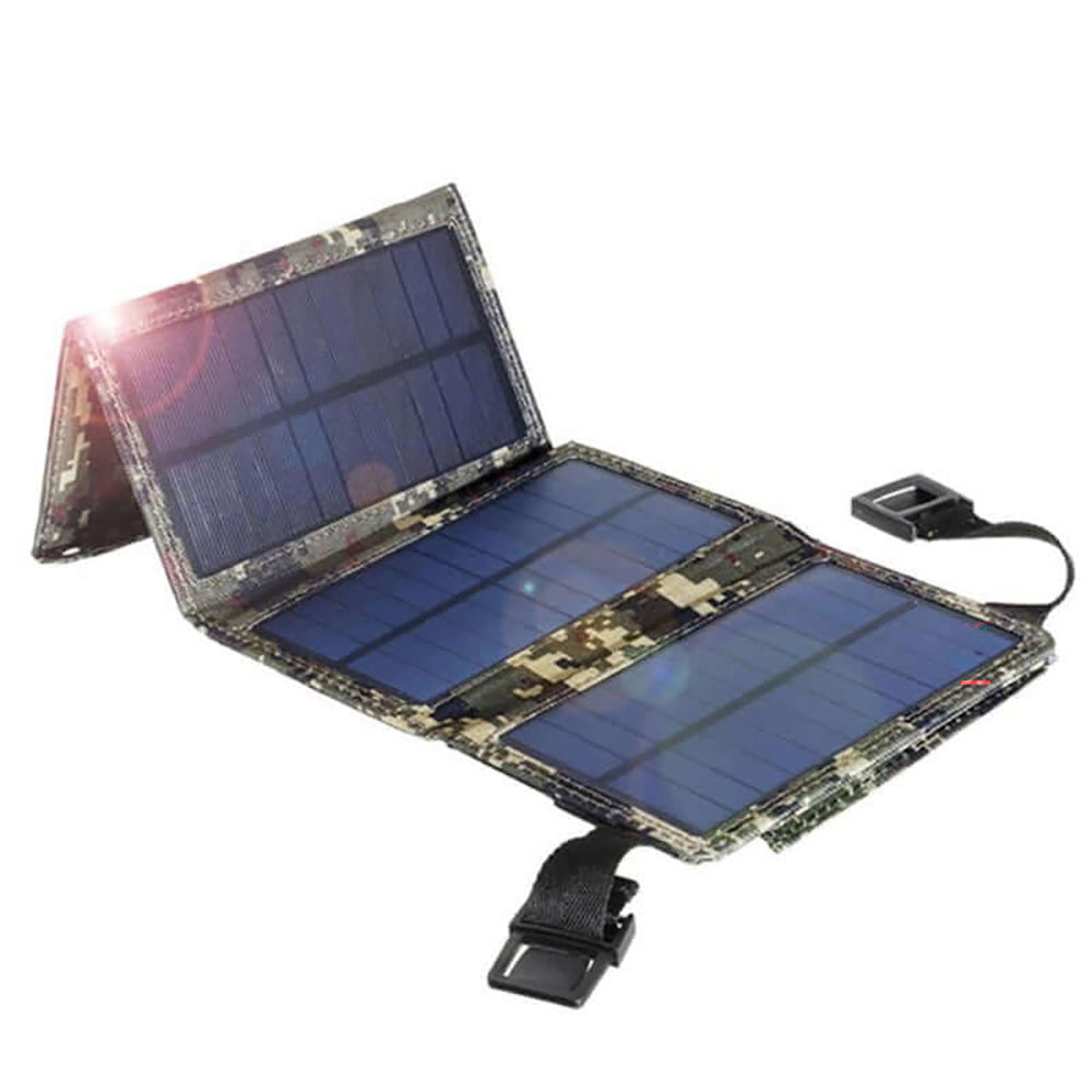 Foldable solar panel with camouflage pattern