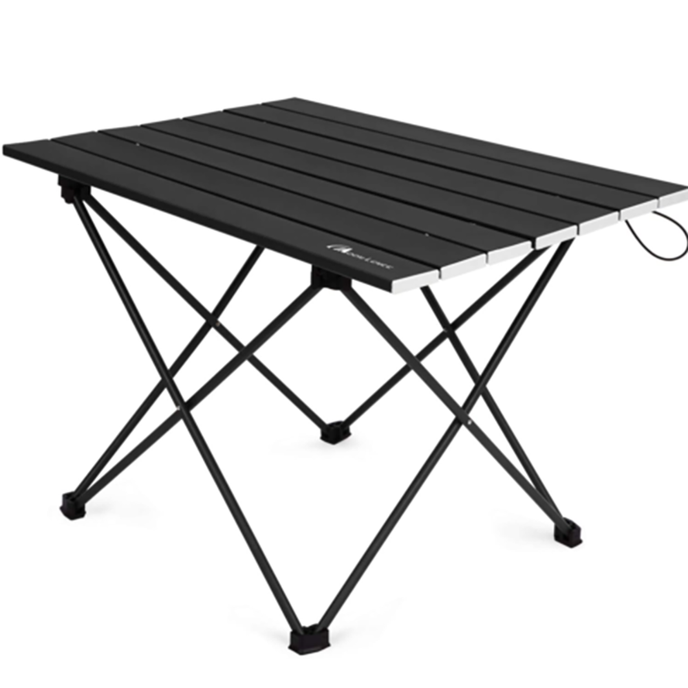 Camping table with sturdy steel frame support