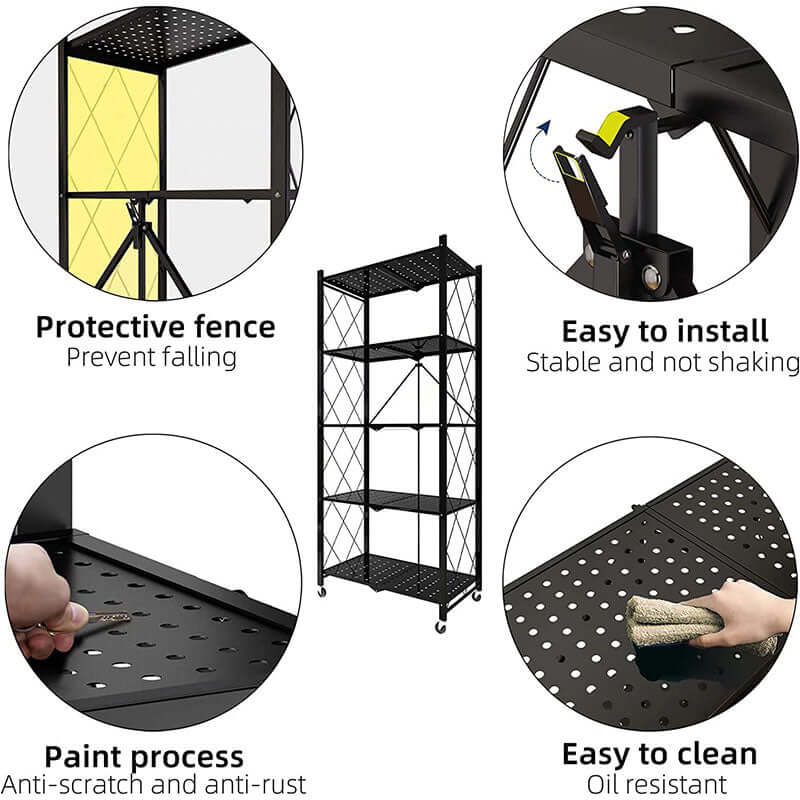 Foldable 5 Tier Kitchen Trolley Shelving Unit with Wheels - The Shopsite