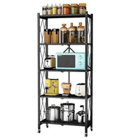 Thumbnail for Foldable 5 Tier Kitchen Trolley Shelving Unit with Wheels