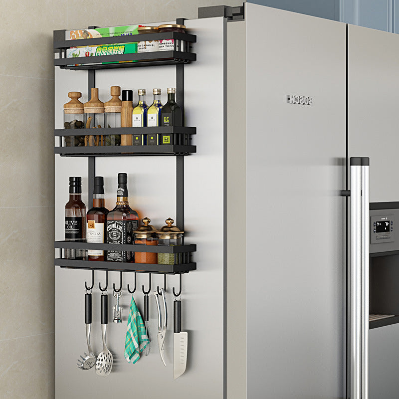 Kitchen organiser storage shelf mounted on fridge side