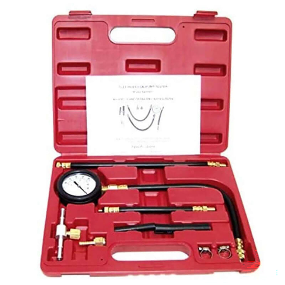 Fuel injection pump injector tester with pressure gauge close-up