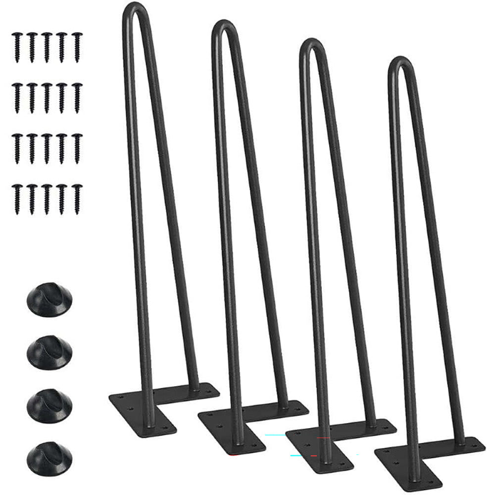 Hairpin legs installed on wooden tabletop