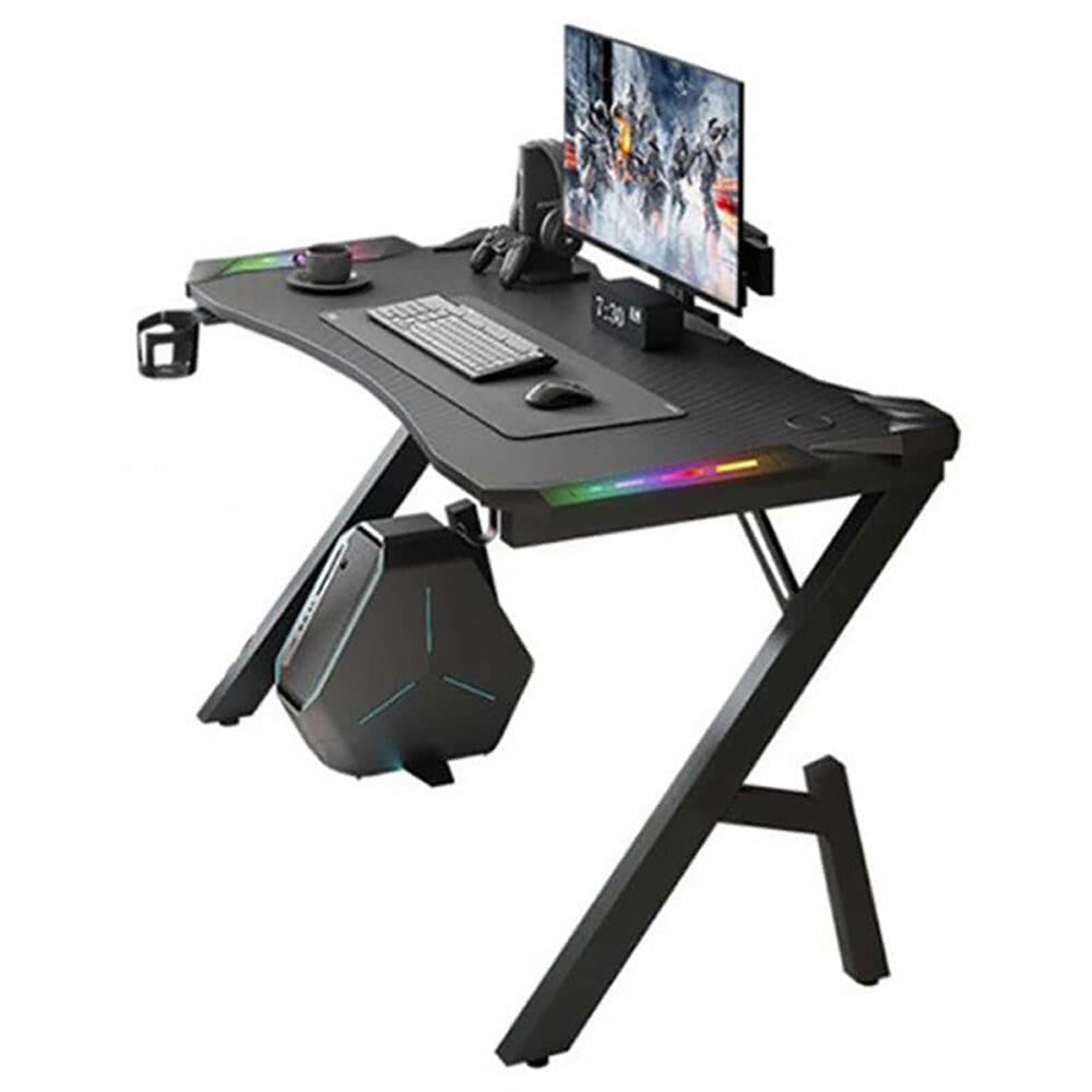 Gaming Desk Table 120cm with RGB LED Lights Black – Homyspire