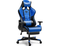 Thumbnail for Yellow ergonomic gaming chair with footrest extended