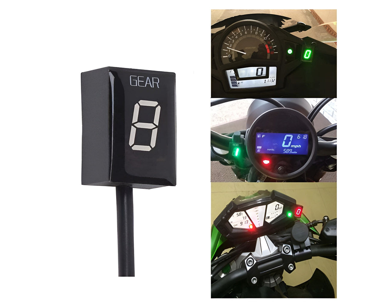 Gear indicator with holder bracket attached