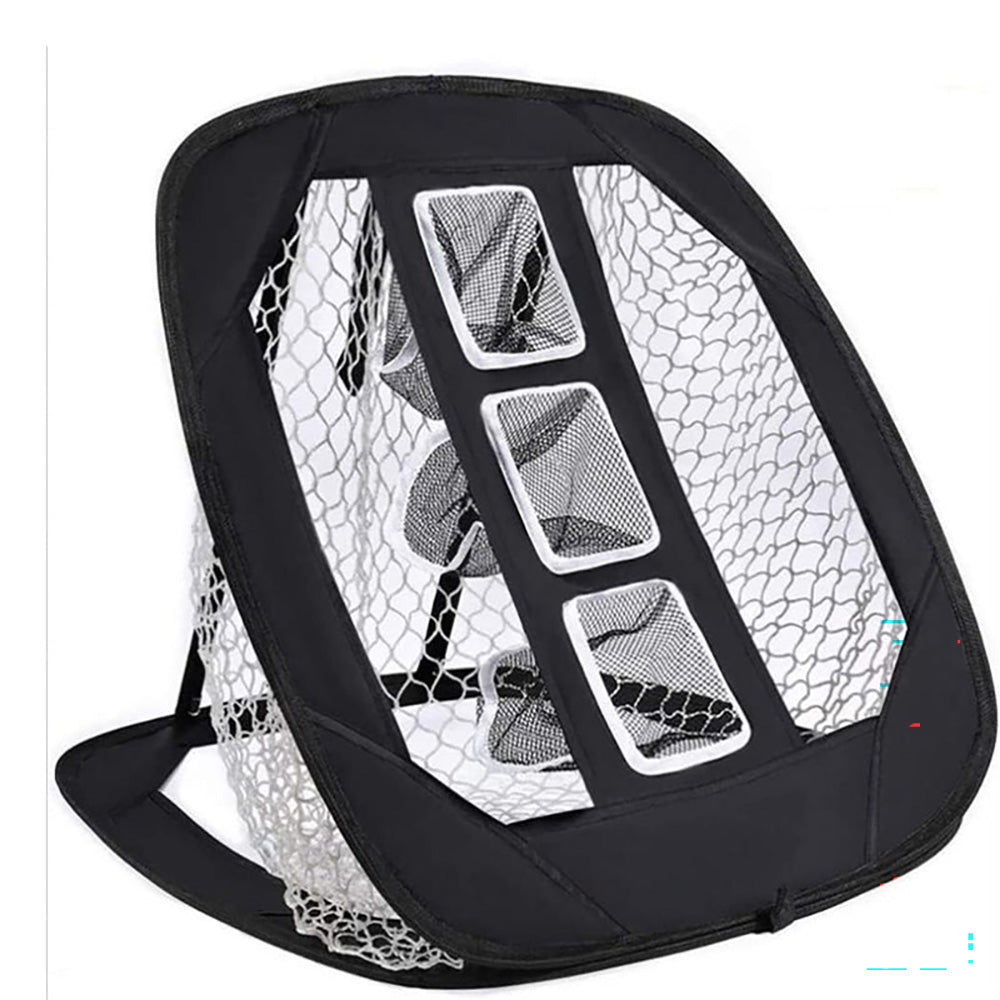 Compact golf chipping net folded for transport