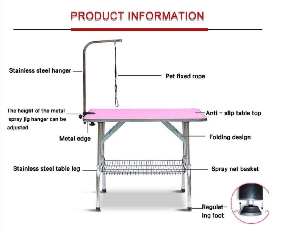 Pet Grooming Table Foldable Dog Grooming Desk with Arm