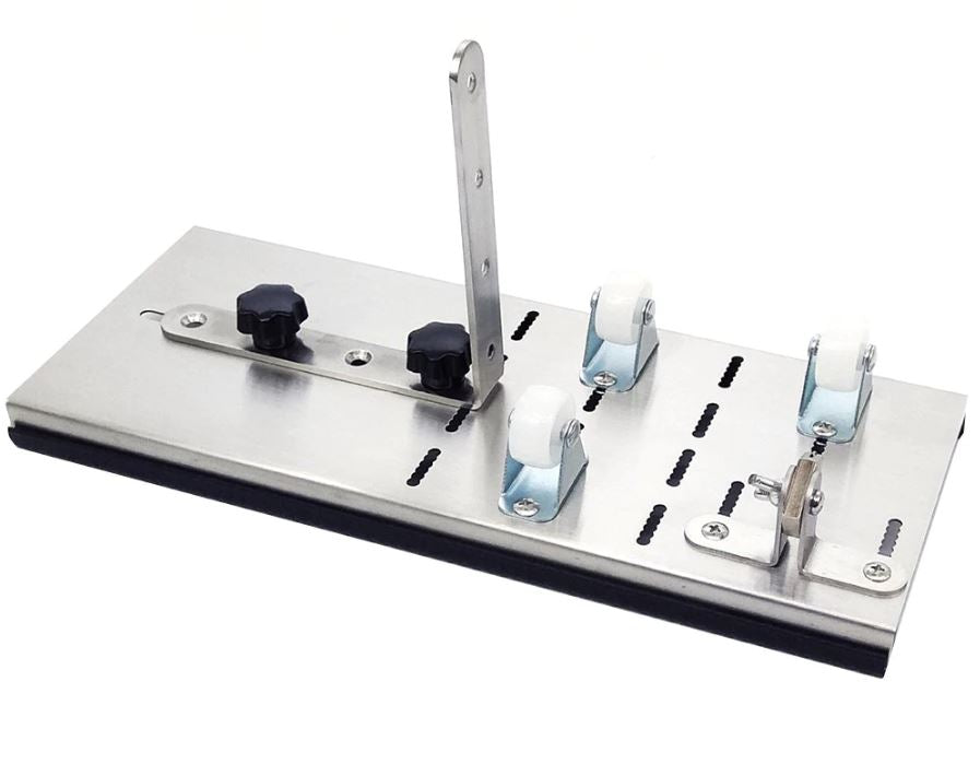 Stainless steel bottle cutter on white background