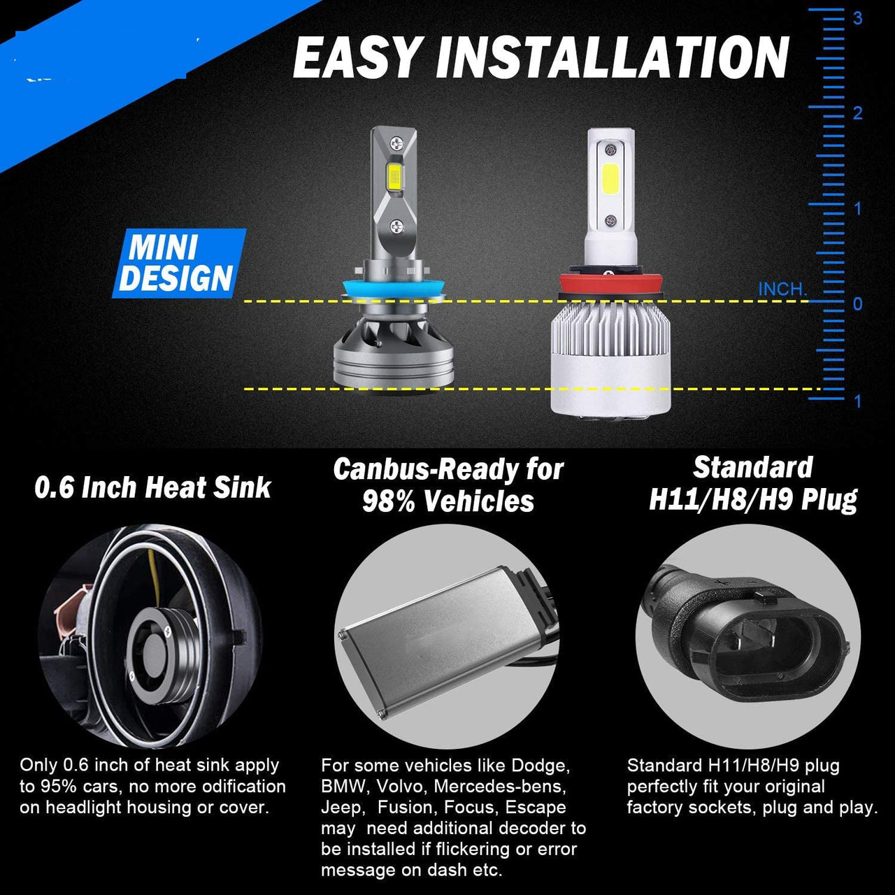 H11 LED Headlight Bulbs H8 H9