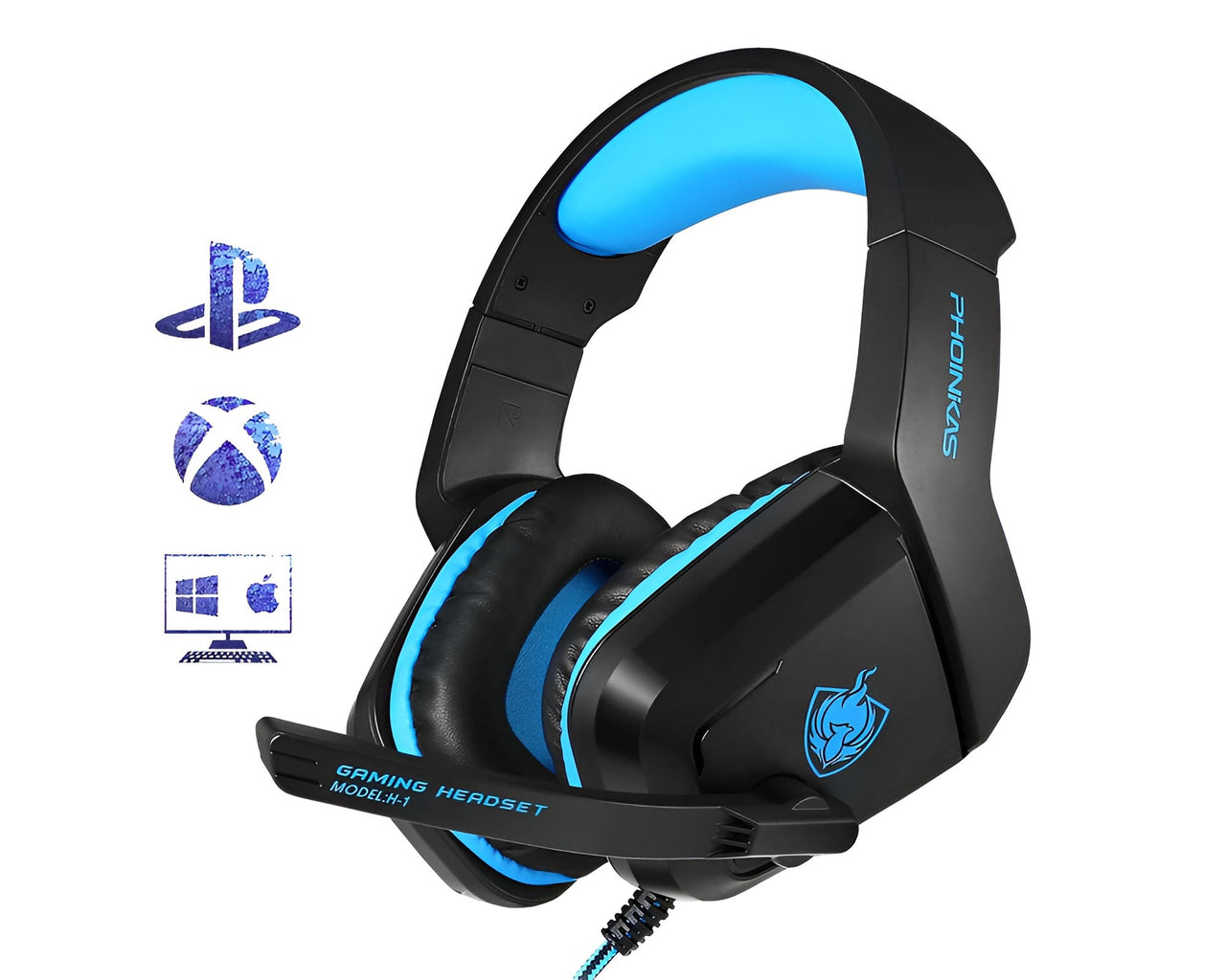 Gaming headphones blue wired over-ear design
