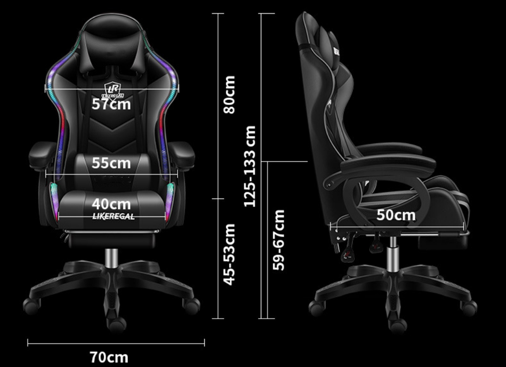 RGB lighting glowing on black gaming chair frame